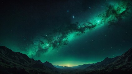 Astral Enchantment, Vast Cosmos Alive with Stars and Shades of Luminous Jade Green. - obrazy, fototapety, plakaty