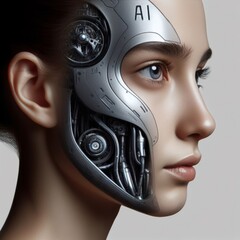 Female Cyborg Portrait with AI Mechanisms