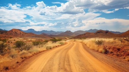 Fototapeta na wymiar arid desert landscape with sandy dirt road path western arizona outdoor nature background