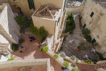 Matera, Italy. High angle view of residential structures of old town, Unesco World Heritage Site