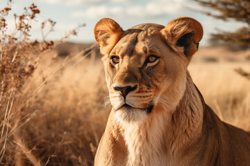 Obraz premium Majestic lioness surveying the savannah