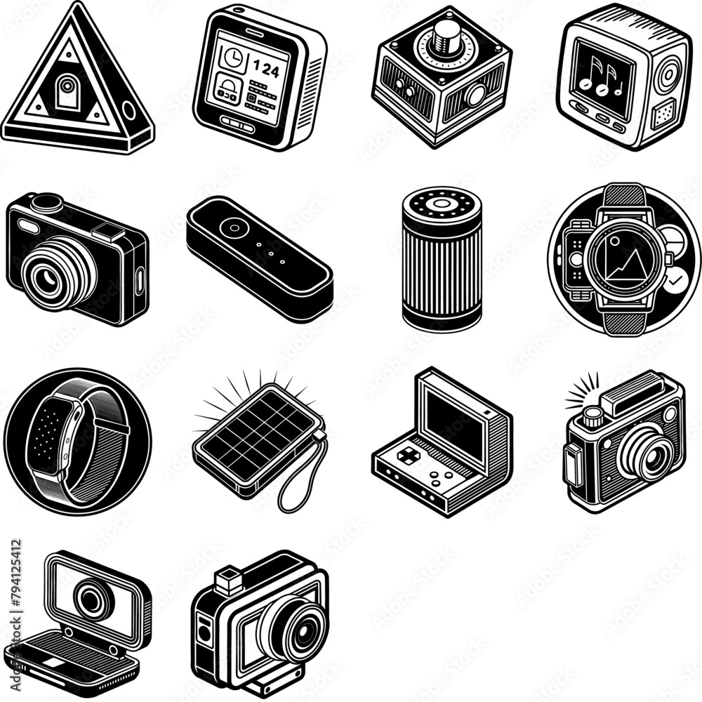 Poster a variety of cameras are displayed in this vector illustration, showcasing a range of styles and fun