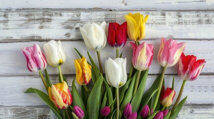 Celebrate Mother s Day with a lovely display of fresh tulips set against a backdrop of white wooden elegance