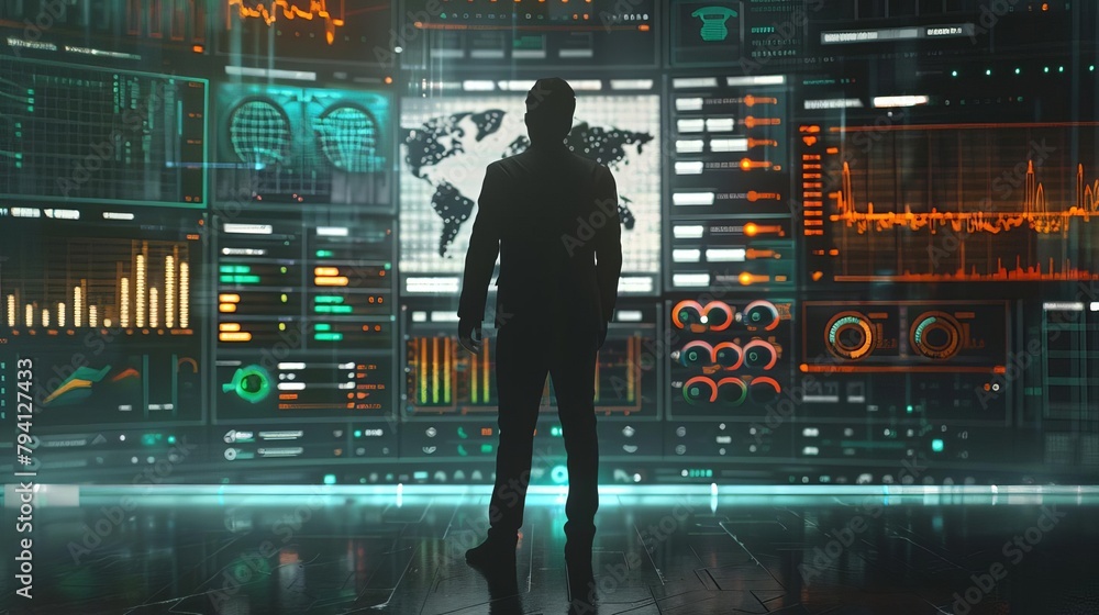 Aufkleber data scientist analyzing financial data on futuristic virtual interface concept illustration