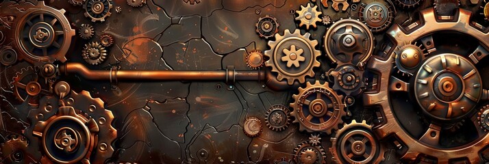 Intricate Steampunk Mechanism with Gears and Pipes Vintage Industrial Science Fiction Wallpaper