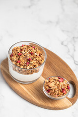 homemade granola, healthy breakfast, granola with yogurt