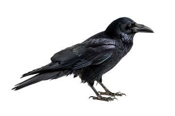Black Raven Standing Isolated on White Transparent Background, PNG
