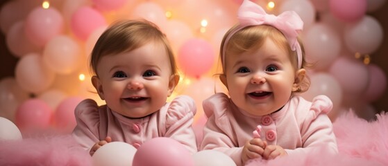 Fototapeta premium Two baby girls sitting next to each other