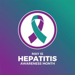 May is Hepatitis Awareness Month poster vector illustration. Purple green awareness ribbon icon in a circle. Template for background, banner, card. Important day