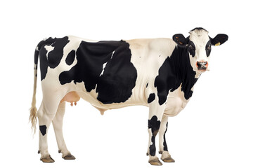 Dairy Cow in Full Profile Isolated on White Transparent Background, PNG

