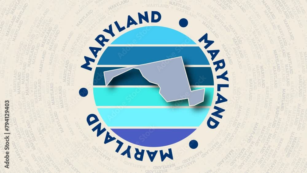 Poster maryland logo intro. badge with the circular name and map of us state. radiant maryland round logo a