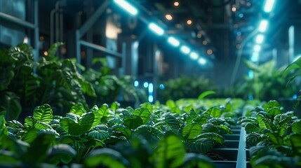 Hydroponic plants growing in a smart farm greenhouse - obrazy, fototapety, plakaty