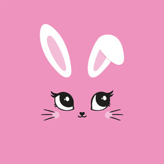 Vector illustration of cute bunny, rabbit, hare. Cutie animal portrait in pastel colors. Stickers, wall art, kids room decoration, easter decor, print, design