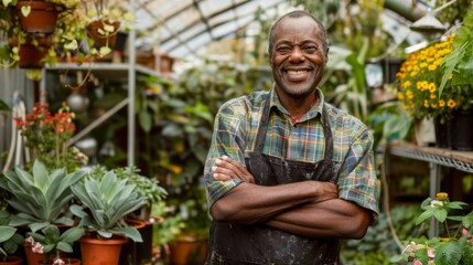 A Greenhouse Gardener's Cheerful Pose