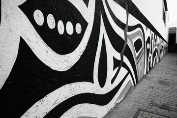 Black and white art graffiti on the wall paint abstract.