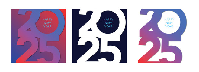 set of Happy new year 2025. Typography logo design of 2025 new year with golden number. modern art banner template