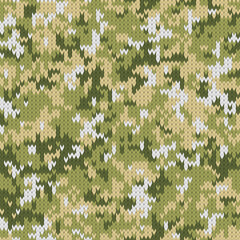 Knitted camouflage background. Seamless tileable pattern. Realistic knitted fabric texture.