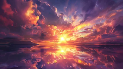 Zelfklevend Fotobehang Beautiful sunset over the sea. 3d rendering, 3d illustration. © Vitalii