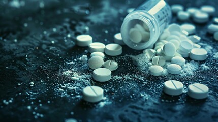 Dramatic depiction of a dangerous synthetic opioid capturing its deadly potential in a high risk overdose scenario - obrazy, fototapety, plakaty