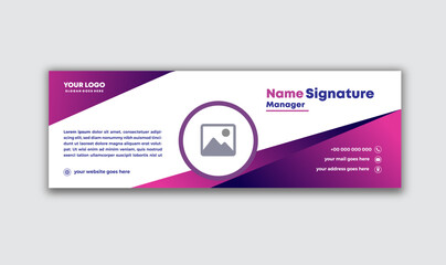 Professional Email signature template design. Corporate, Modern Eye-catching Email Signature. Flat business email signatures with author photo place vector banner & social media post