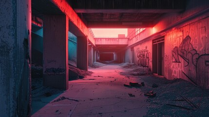 Mysterious Urban Decay: Abandoned Building at Sunset