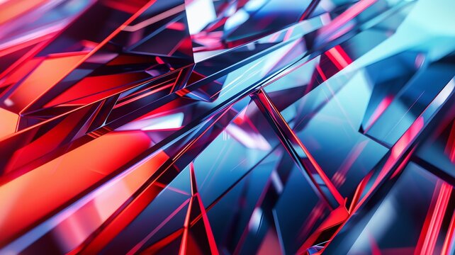 geometrical design, abstract backdrop with shiny red and blue lines, polished and refined atmosphere, Mirror reflective, screensaver