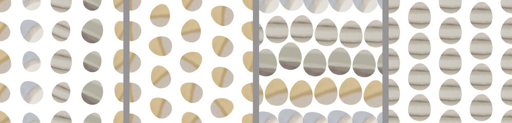 Watercolor set of seamless patterns. Collection of hand drawn pastel Easter eggs