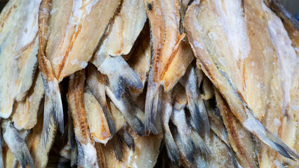 Bali MARCH 2024 - Dried fish on a stall in Kumbasari Market in Bali, Indonesia