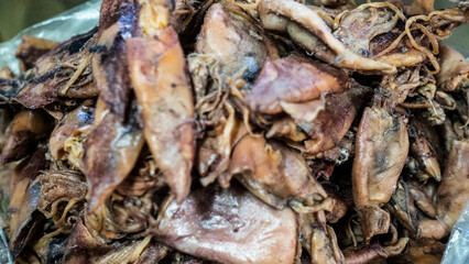 Bali MARCH 2024 - Dried fish on a stall in Kumbasari Market in Bali, Indonesia