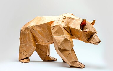 Paper Origami Bear in flat style isolated on white. The art of paper folding