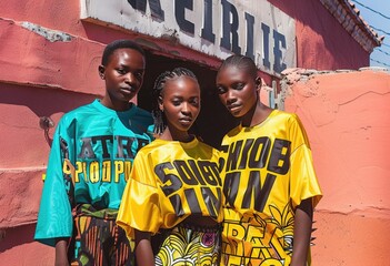 Urban Fashion Trio: Youthful Models in Vibrant Streetwear - Powered by Adobe
