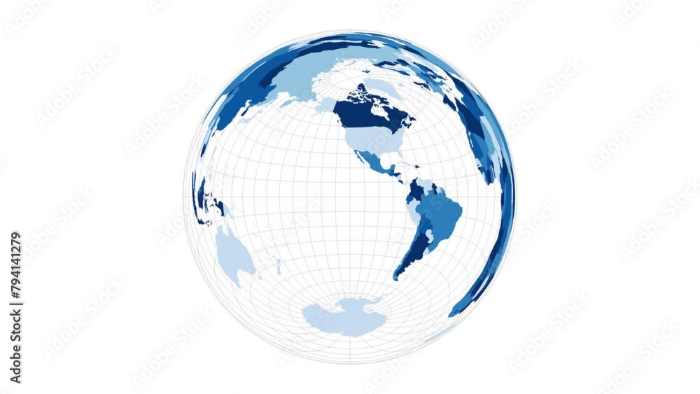 Aufkleber world map in lambert azimuthal equal-area projection. loopable rotating map of the world. attractive