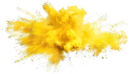 Yellow Powder Dust Explosion Splash Isolated on White Background - Holi Paint
