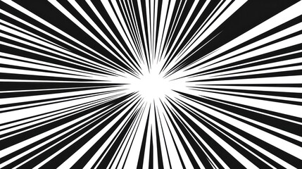 Obraz premium Colourful black and white comic book radial rays, lines. Comics background with motion, speed lines. Pop art style elements. Vector illustration