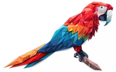 Paper Origami parrot in flat style isolated on white. The art of paper folding 