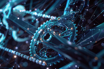 A close up of a bicycle chain with a lot of sparkles
