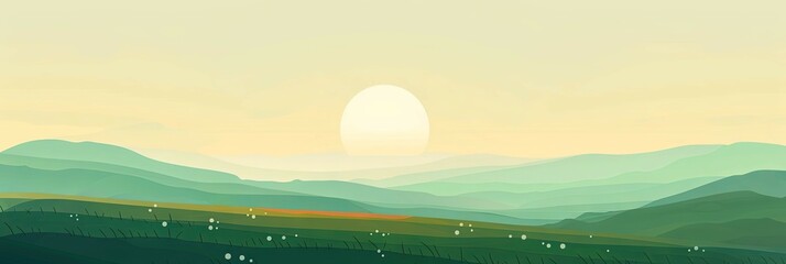 Sun drenched Pastoral Landscape with Glowing Sky and Rolling Hillsides Minimalist Ideal for Wallpaper or Background - obrazy, fototapety, plakaty