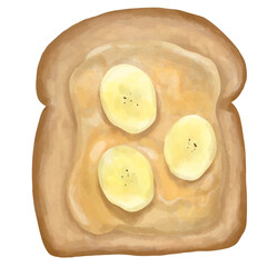 Watercolor Banana toast , bread for breakfast