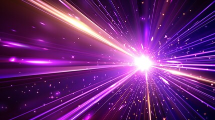 Naklejka premium A purple laser beam shines from the center of an abstract background, with many light rays spreading outwards and towards all directions