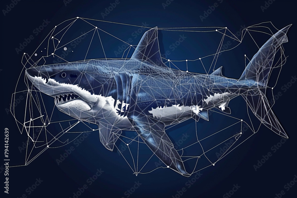 Canvas Prints A blue shark is shown in a blue background