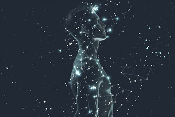 A man is standing in the middle of a starry sky