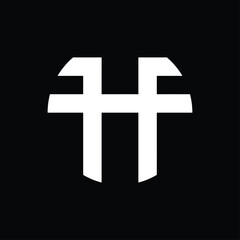 circular monogram logo design that forms the letters "f" and "h". black and white. simple but interesting.