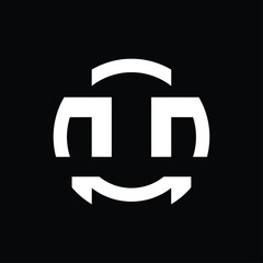 circle logo monogram forming the letters "n" and "m". simple and elegant logo in black and white.