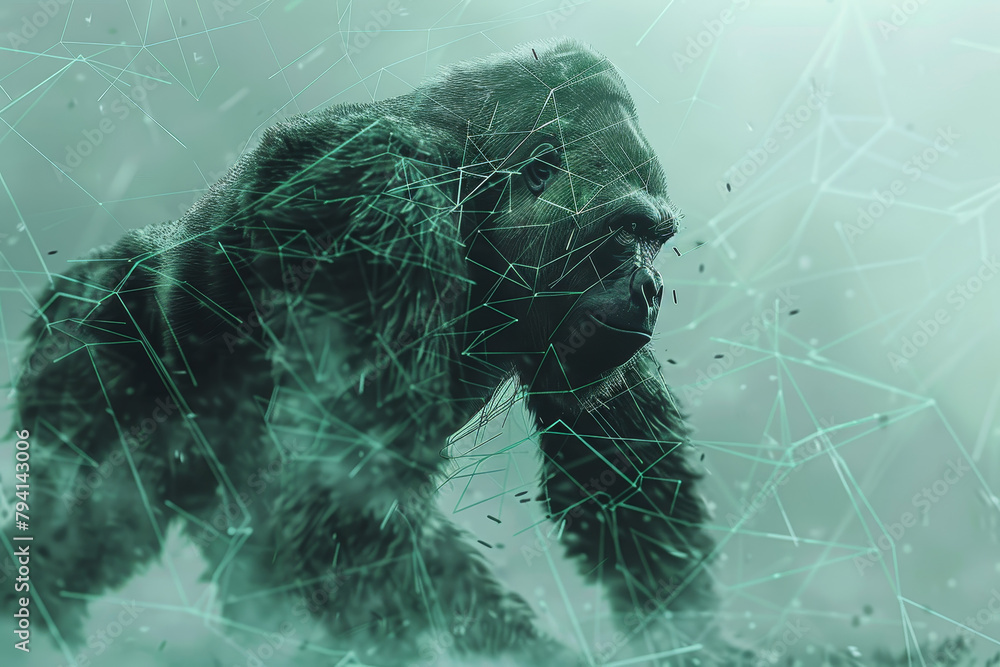 Canvas Prints A gorilla is shown in a blurry, pixelated image