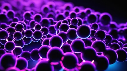 Round molecules in purple, neon light