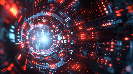 Obraz premium Futuristic digital cyber data tunnel for technology-themed designs.