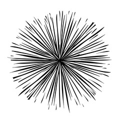 
Hand-drawn design element featuring vintage sunburst explosion with black rays reminiscent of fireworks.