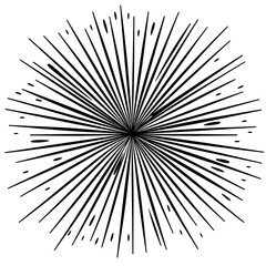 Vector illustration of a sunburst sun ray with a hipster black shine design, featuring vintage black radial art and a retro hand-drawn aesthetic.