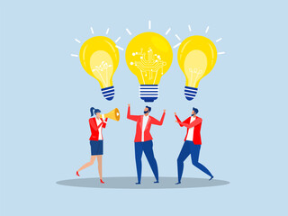 Brainstorming business idea or sharing knowledge, people office workers team up share lightbulb lamp Sharing business ideas , discussion , new idea, meeting or participation concept vector