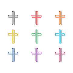 Fototapeta premium Religion cross icon isolated on white background. Set icons colorful